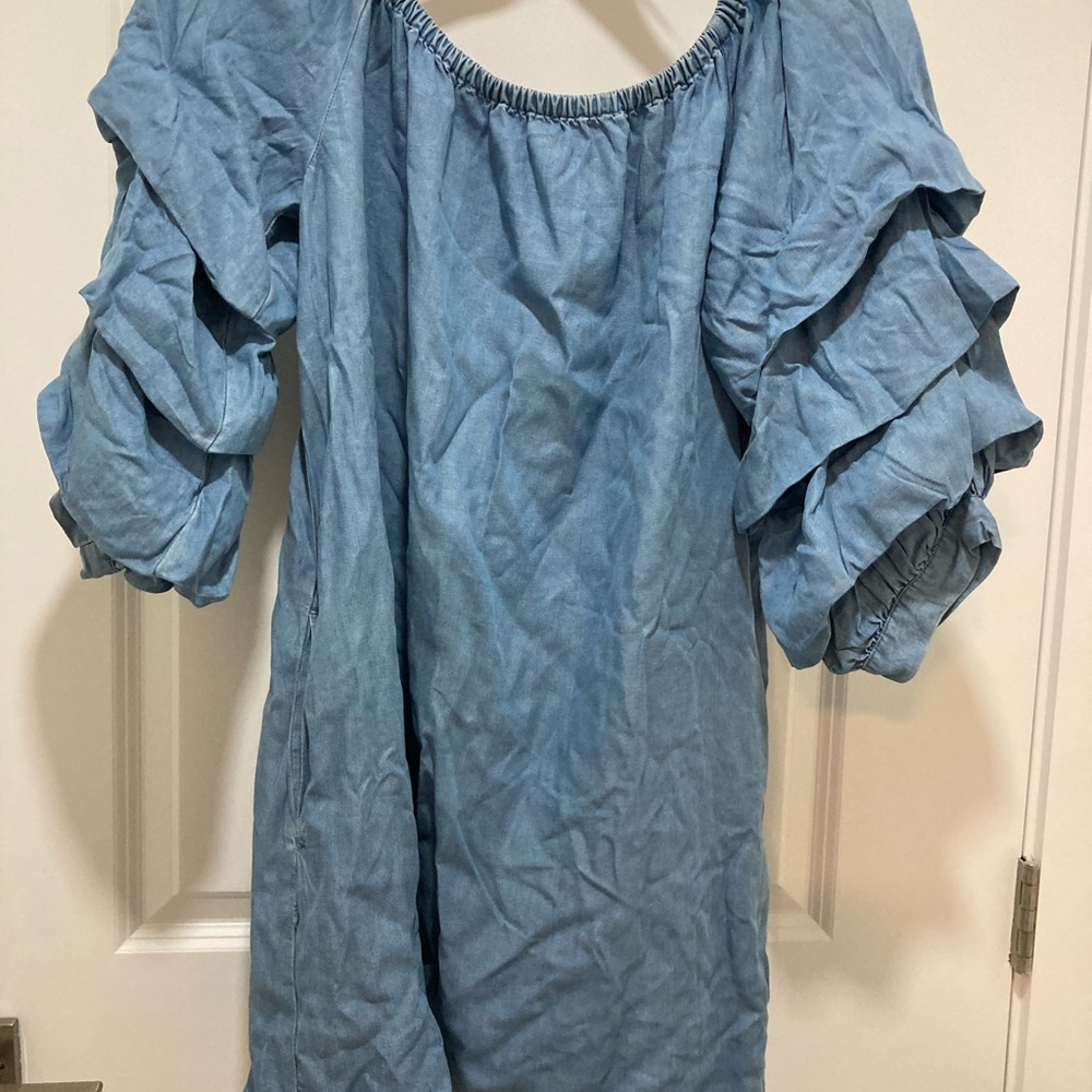 Zara Blue Ruffled 3/4 Sleeve Tunic